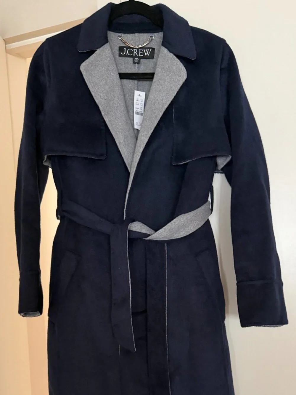 J.Crew Harriet Trench Coat in Navy/Light Grey